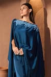 Buy_Tasuvure_Blue Satin Silk Embroidered Sequin Boat Cape And Pant Set _Online_at_Aza_Fashions