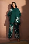 Buy_Tasuvure_Green Crepe Embroidered Sequin Collared Bianca Borage Shirt And Pant Set _at_Aza_Fashions