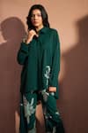 Shop_Tasuvure_Green Crepe Embroidered Sequin Collared Bianca Borage Shirt And Pant Set _Online_at_Aza_Fashions