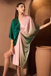 Buy_Tasuvure_Pink Satin Plain V Neck Kathryn Color Block Twisted Front Dress _Online_at_Aza_Fashions