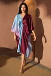 Buy_Tasuvure_Maroon Satin Plain V Neck Kathryn Dual Tone Twisted Front Dress _Online_at_Aza_Fashions