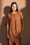 Tasuvure_Brown Cotton Lace Embroidery Floral Round Neck Myra Top With Pant _Online_at_Aza_Fashions