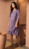 Tasuvure_Purple Cotton Lace Embroidery Floral Round Neck Myra Dress _Online_at_Aza_Fashions