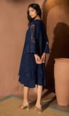 Shop_Tasuvure_Blue Cotton Lace Embroidery Floral Round Neck Myra Mesh Pearl Kaleidoscope Dress _at_Aza_Fashions