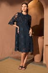 Buy_Tasuvure_Blue Cotton Lace Embroidery Floral Round Neck Myra Mesh Cassia Dress _at_Aza_Fashions