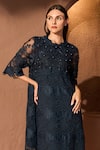 Tasuvure_Blue Cotton Lace Embroidery Floral Round Neck Myra Mesh Cassia Dress _Online_at_Aza_Fashions