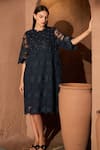 Buy_Tasuvure_Blue Cotton Lace Embroidery Floral Round Neck Myra Mesh Cassia Dress _Online_at_Aza_Fashions