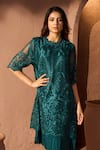 Tasuvure_Green Cotton Lace Embroidery Chantilly Round Neck Myra Mesh Dress _Online_at_Aza_Fashions