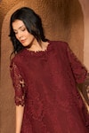 Buy_Tasuvure_Red Cotton Lace Embroidery Chantilly Round Neck Myra Floral Dress _Online_at_Aza_Fashions