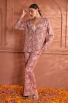 Tasuvure Indes_Pink Georgette Embroidered Paisley Lapel Collar Elizey Jacket With Pant _Online_at_Aza_Fashions