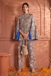 Buy_Tasuvure Indes_Blue Georgette Embroidered Paisley Band Elizey Pattern Cape Jacket With Pant _at_Aza_Fashions