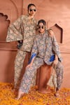 Tasuvure Indes_Blue Georgette Embroidered Paisley Band Elizey Pattern Cape Jacket With Pant _Online_at_Aza_Fashions