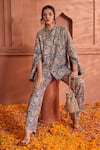 Buy_Tasuvure Indes_Blue Georgette Embroidered Paisley Band Elizey Pattern Cape Jacket With Pant _Online_at_Aza_Fashions