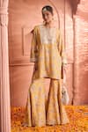 Buy_Tasuvure Indes_Yellow Georgette Embroidered Paisley Notched Round Elizey Kurta With Sharara _at_Aza_Fashions