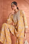 Buy_Tasuvure Indes_Yellow Georgette Embroidered Paisley Notched Round Elizey Kurta With Sharara _Online_at_Aza_Fashions