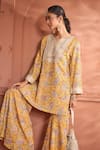 Shop_Tasuvure Indes_Yellow Georgette Embroidered Paisley Notched Round Elizey Kurta With Sharara _Online_at_Aza_Fashions