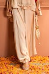 Tasuvure Indes_Cream Satin Silk Embroidered Thread Kiri Patch Work Kaftan With Flared Pant _Online_at_Aza_Fashions