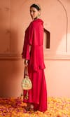 Tasuvure Indes_Red Satin Silk Embroidered Thread Round Kiri Kaftan With Flared Pant _Online_at_Aza_Fashions