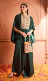 Buy_Tasuvure Indes_Green Satin Silk Embroidered Thread Round Kiri Kaftan With Pant _at_Aza_Fashions