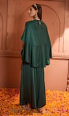 Shop_Tasuvure Indes_Green Satin Silk Embroidered Thread Round Kiri Kaftan With Pant _at_Aza_Fashions