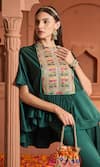 Buy_Tasuvure Indes_Green Satin Silk Embroidered Thread Round Kiri Kaftan With Pant _Online_at_Aza_Fashions