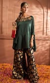 Buy_Tasuvure Indes_Green Brocade Silk Embroidered Sequin Round Kiri Kaftan With Floral Veil Pant _at_Aza_Fashions