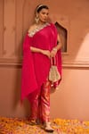 Buy_Tasuvure Indes_Pink Pleated Silk Embroidered Floral One Shoulder Divine Neck Cape With Pant _at_Aza_Fashions