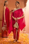 Buy_Tasuvure Indes_Fuchsia Pleated Silk Embroidered Floral One Shoulder Cape And Pant Set _Online_at_Aza_Fashions