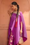 Buy_Tasuvure Indes_Purple Pleated Silk Embroidered Floral One Divine Neck Cape With Flared Pant _Online_at_Aza_Fashions