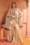 Buy_Tasuvure Indes_Cream Pleated Silk Embroidered Lace Dori Scoop Divine Cape With Sharara _at_Aza_Fashions