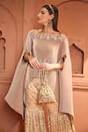 Buy_Tasuvure Indes_Cream Pleated Silk Embroidered Lace Dori Scoop Divine Cape With Sharara _Online_at_Aza_Fashions