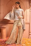 Shop_Tasuvure Indes_Cream Pleated Silk Embroidered Lace Dori Scoop Divine Cape With Sharara _Online_at_Aza_Fashions