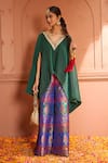 Buy_Tasuvure Indes_Green Pleated Silk Embroidered Floral V Neck Divine Cape With Sharara _Online_at_Aza_Fashions