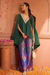 Shop_Tasuvure Indes_Green Pleated Silk Embroidered Floral V Neck Divine Cape With Sharara _Online_at_Aza_Fashions