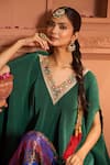 Tasuvure Indes_Green Pleated Silk Embroidered Floral V Neck Divine Cape With Sharara _at_Aza_Fashions