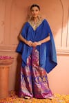 Buy_Tasuvure Indes_Blue Pleated Silk Embroidered Floral V Neck Divine Cape With Sharara _at_Aza_Fashions