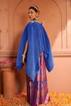 Shop_Tasuvure Indes_Blue Pleated Silk Embroidered Floral V Neck Divine Cape With Sharara _at_Aza_Fashions