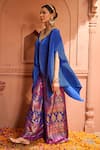 Buy_Tasuvure Indes_Blue Pleated Silk Embroidered Floral V Neck Divine Cape With Sharara _Online_at_Aza_Fashions