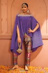 Buy_Tasuvure Indes_Purple Pleated Silk Embroidered Paisley Scoop Divine Cape With Pant _at_Aza_Fashions