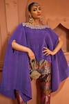 Buy_Tasuvure Indes_Purple Pleated Silk Embroidered Paisley Scoop Divine Cape With Pant _Online_at_Aza_Fashions