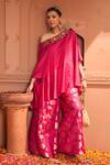 Buy_Tasuvure Indes_Pink Brocade Silk Embroidered Floral Veil One Kiri Neck Kaftan With Pant _at_Aza_Fashions