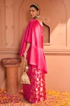 Shop_Tasuvure Indes_Pink Brocade Silk Embroidered Floral Veil One Kiri Neck Kaftan With Pant _at_Aza_Fashions