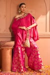 Tasuvure Indes_Pink Brocade Silk Embroidered Floral Veil One Kiri Neck Kaftan With Pant _at_Aza_Fashions