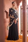 Buy_Tasuvure Indes_Black Georgette Fabric Embroidered Floral One Shoulder Reyna Cape With Skirt _at_Aza_Fashions