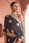 Buy_Tasuvure Indes_Black Georgette Fabric Embroidered Floral One Shoulder Reyna Cape With Skirt _Online_at_Aza_Fashions