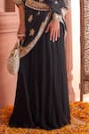 Shop_Tasuvure Indes_Black Georgette Fabric Embroidered Floral One Shoulder Reyna Cape With Skirt _Online_at_Aza_Fashions