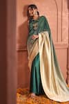 Tasuvure Indes_Green Rich Pleated Fabric Round Idylic Ombre Saree _Online_at_Aza_Fashions