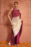 Buy_Tasuvure Indes_Wine Silk Textured Round Idyllic Ombre Saree Gown _at_Aza_Fashions