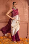 Tasuvure Indes_Wine Silk Textured Round Idyllic Ombre Saree Gown _Online_at_Aza_Fashions