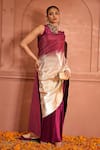 Buy_Tasuvure Indes_Wine Silk Textured Round Idyllic Ombre Saree Gown _Online_at_Aza_Fashions